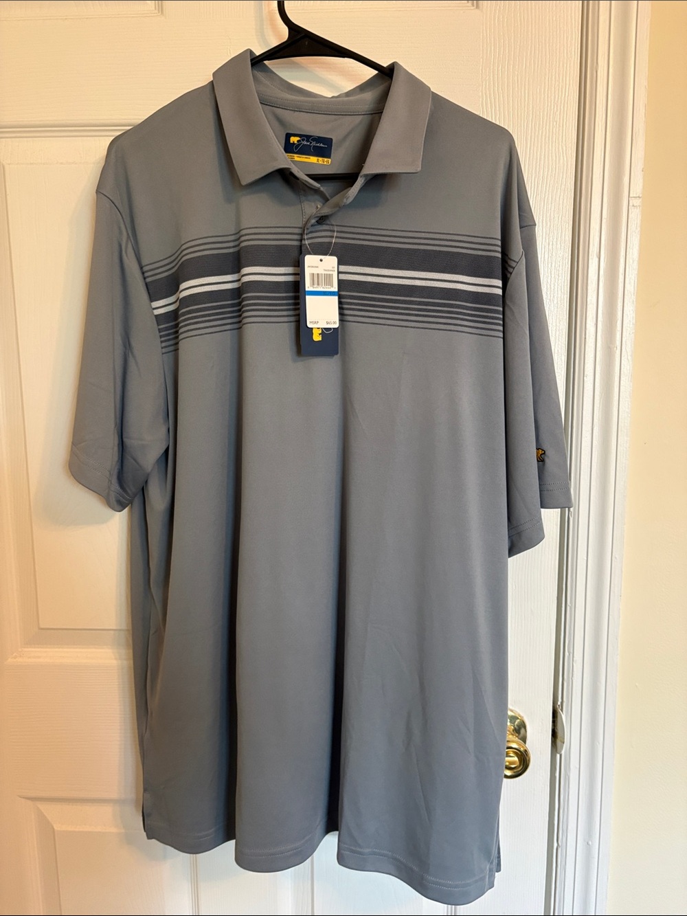 Greg Norman Collection Light Gray Polo with Horizontal Stripe
